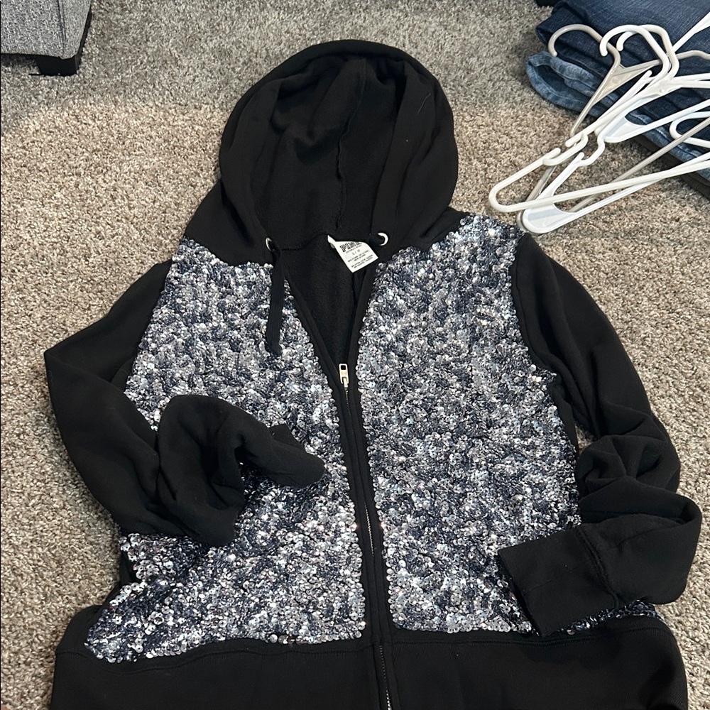 Victoria's Secret Black and Silver Sequin Bomber Jacket